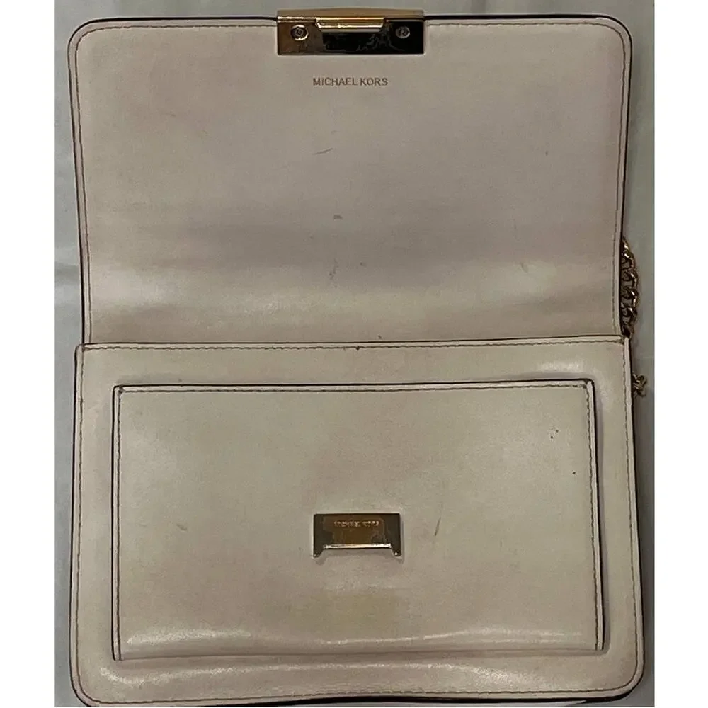 Michael Kors Cream Jade Leather Shoulder Bag Purse, Gold Hardware